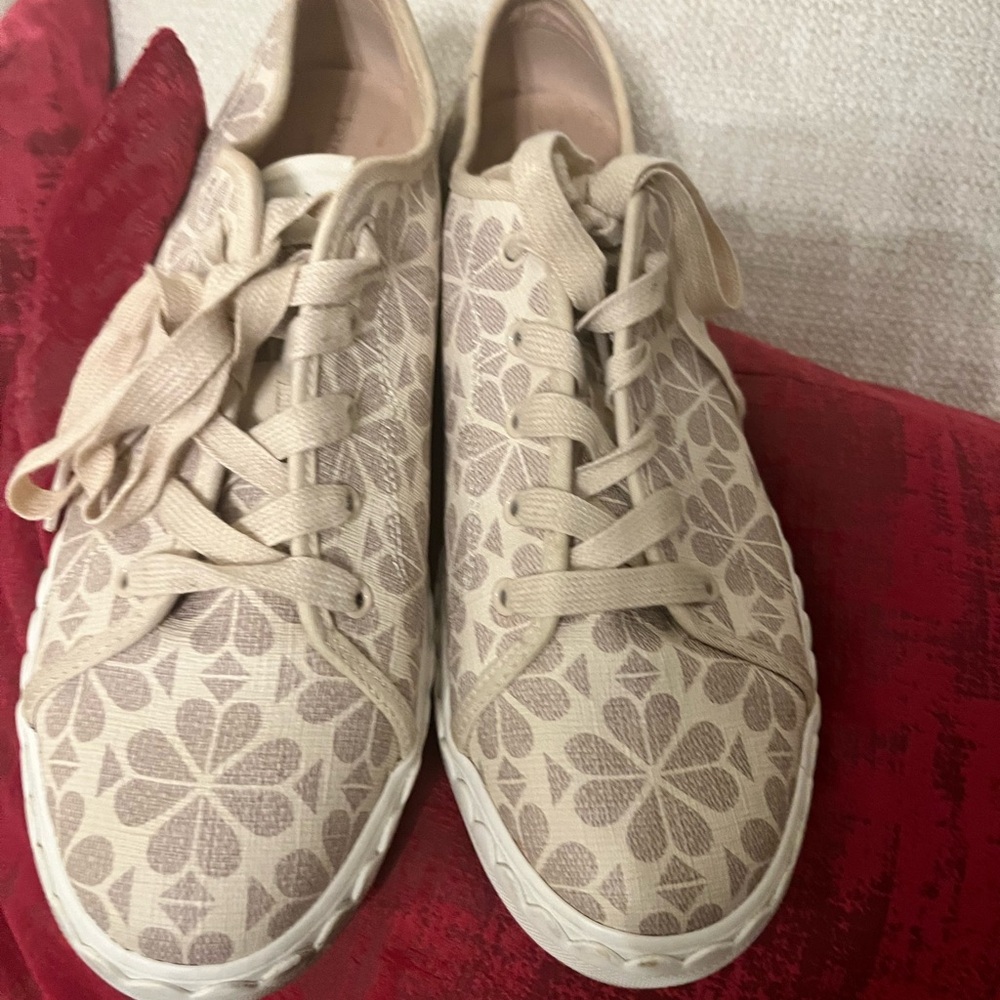 Cream and Tan Kate Spade Tennis Shoe